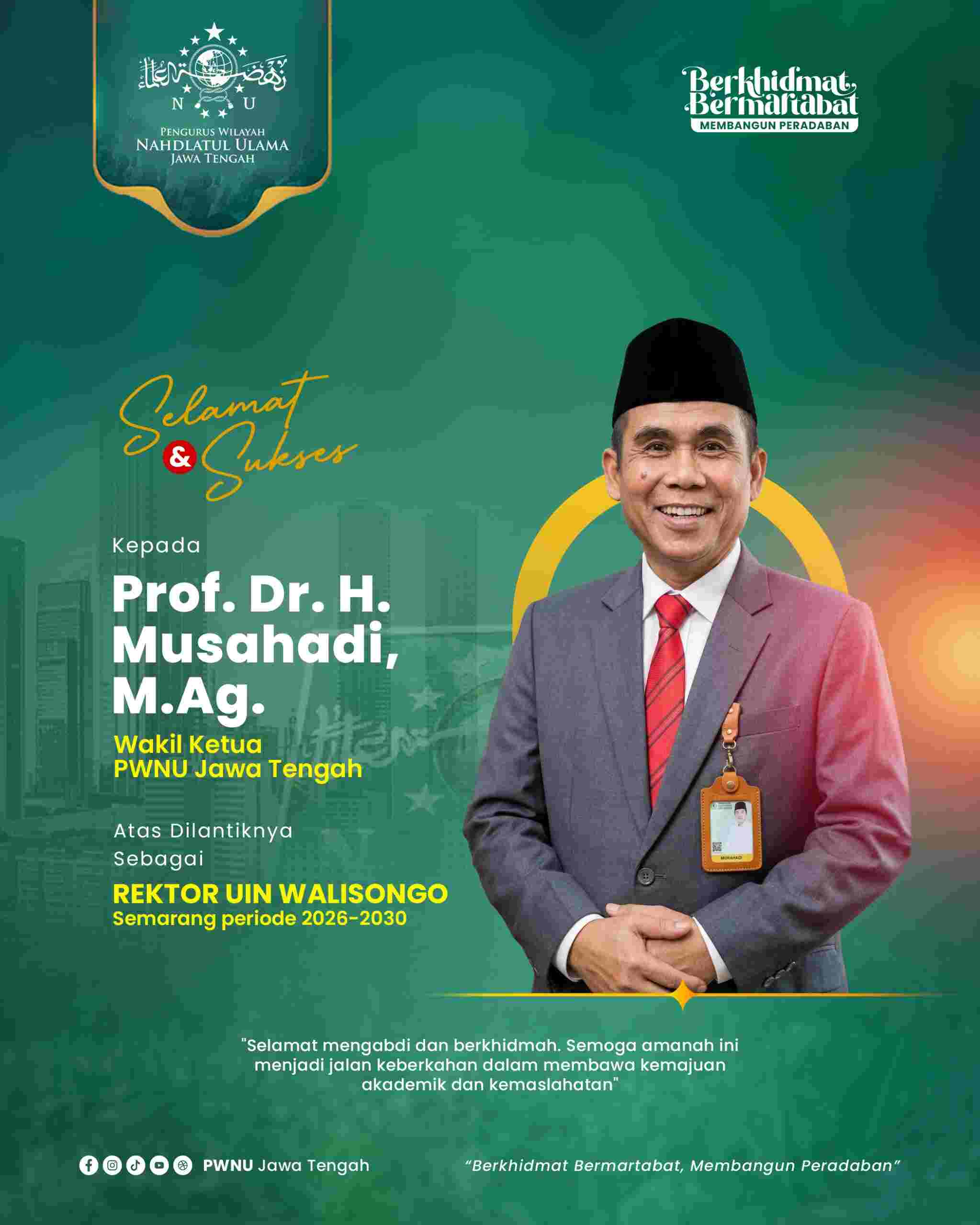Wakil Ketua PWNU Jateng Prof Musahadi Dilantik Jadi Rektor UIN Walisongo 2026-2030